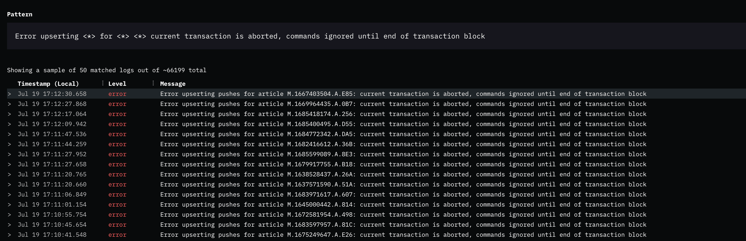 Samples of specific log events for a given log pattern